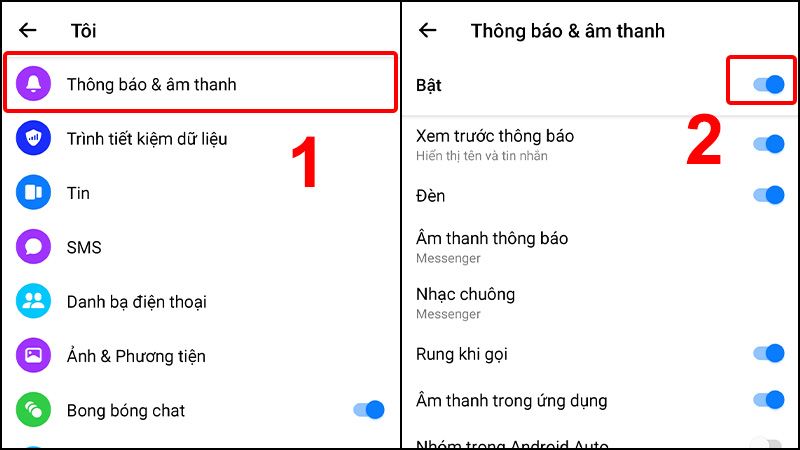 Chọn Thông báo & âm thanh và gạt sang trái để Tắt thông báo