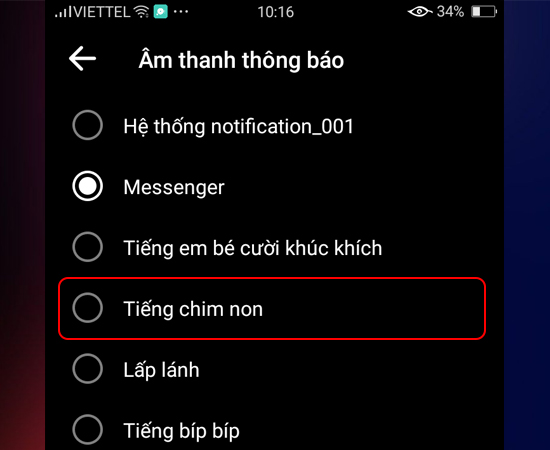 Bước 5: Cuối cùng bạn chọn âm thanh thông báo mà mình thích.