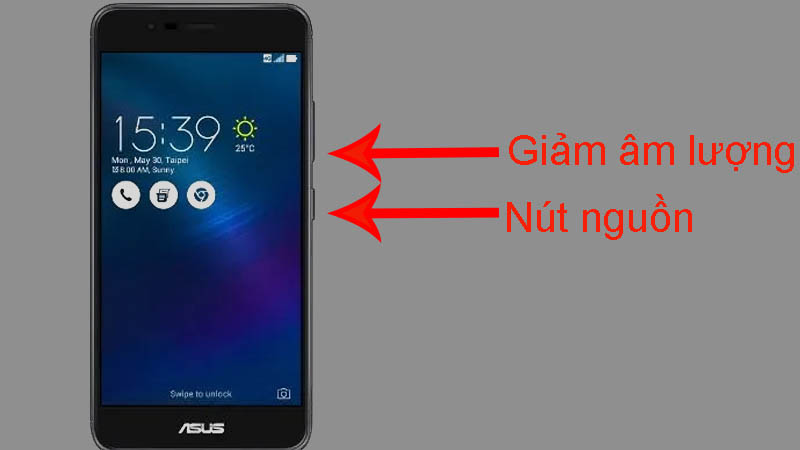 Nhấn n&uacute;t nguồn + ph&iacute;m giảm &acirc;m lượng c&ugrave;ng l&uacute;c để chụp ảnh m&agrave;n h&igrave;nh