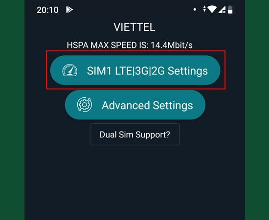 Bước 2: Chọn SIM LTE|3G|2G Settings (ở đây mình chọn SIM1).