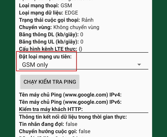 Nếu chọn GSM only, hệ thống sẽ mặc định luôn là mạng 2G.