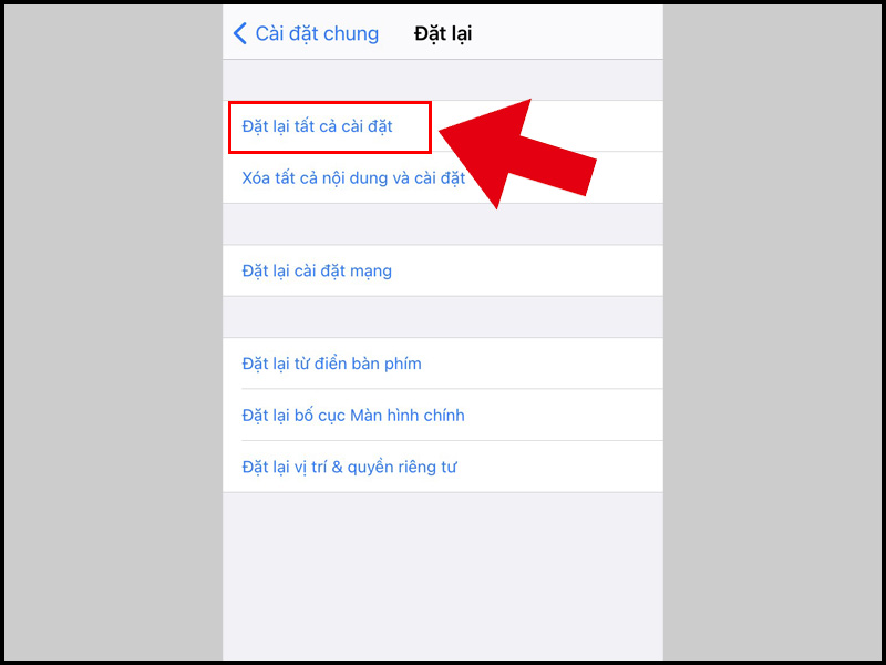 Chọn Đặt lại tất cả cài đặt thì không làm mất dữ liệu