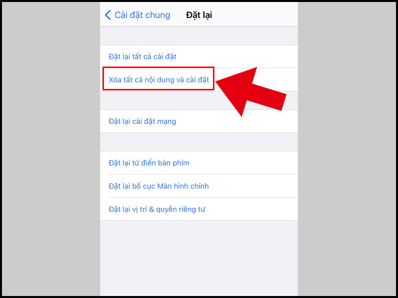 Chọn Xóa tất cả nội dung và cài đặt thì mất toàn bộ dữ liệu