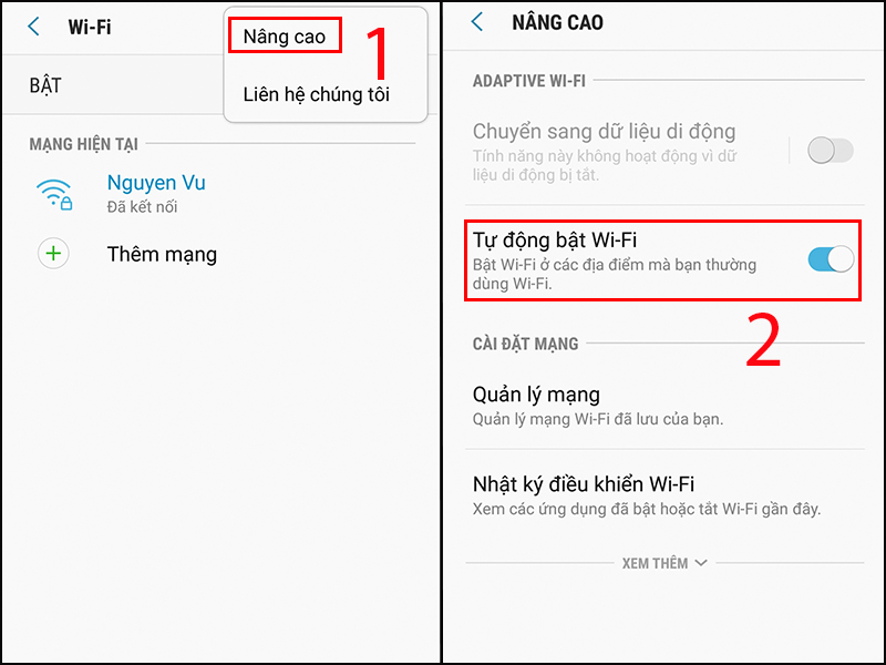 Tắt chế độ tự động bật WiFi để khắc phục lỗi