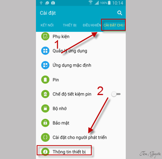 chọn thông tin thiết bị