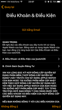 Chọn đồng &yacute; trong Điều Khoản & Điều Kiện của Apple
