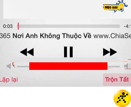 Trong giao diện nhạc cũng mất dấu chấm kéo thả âm lượng