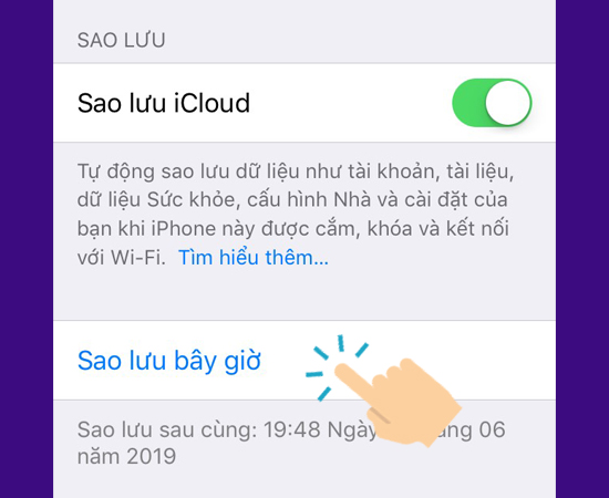 Chọn Sao lưu ngay bây giờ 