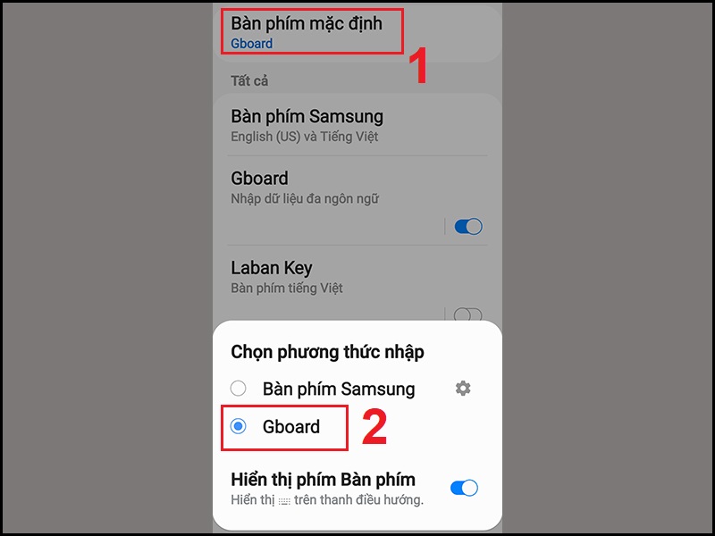 Tích vào ô Gboard để cài đặt