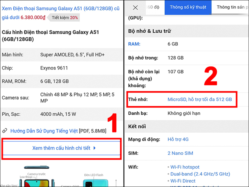 K&eacute;o xuống v&agrave; nhấn n&uacute;t Xem th&ecirc;m cấu h&igrave;nh chi tiết để xem th&ocirc;ng tin