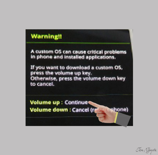 Bấm tăng âm lượng để vào chế độ chạy rom