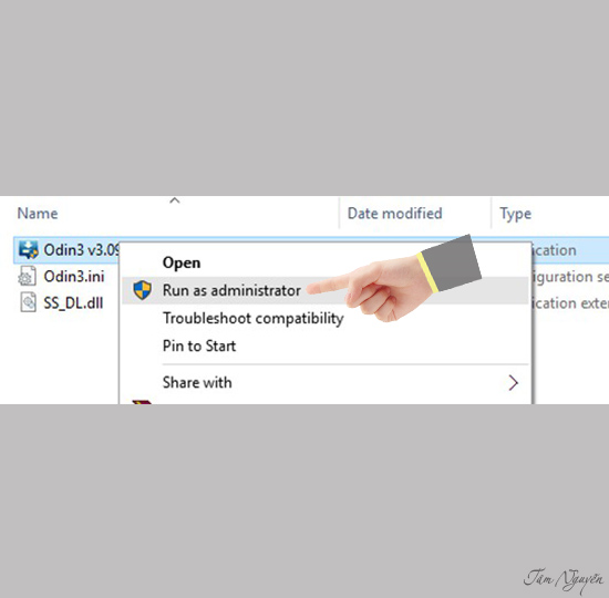 Mở phần mềm Odin 3.09 lên bằng quyền admin