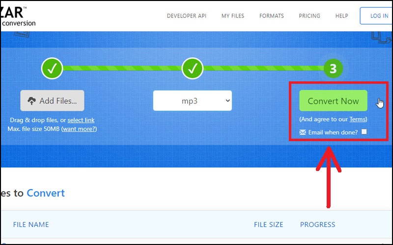 Chọn Convert Now để tiến hành chuyển đổi tệp .wma thành .mp3.