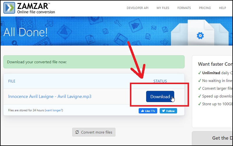  Chọn Download để tải tập tin .mp3 về máy tính.