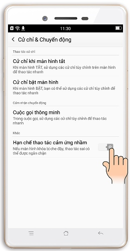 chọn bật hạn chế cảm ứng nhầm