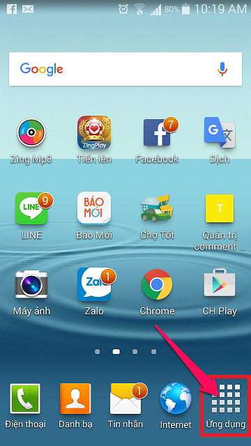 Từ màn hình Trang chủ, chạm vào Ứng dụng