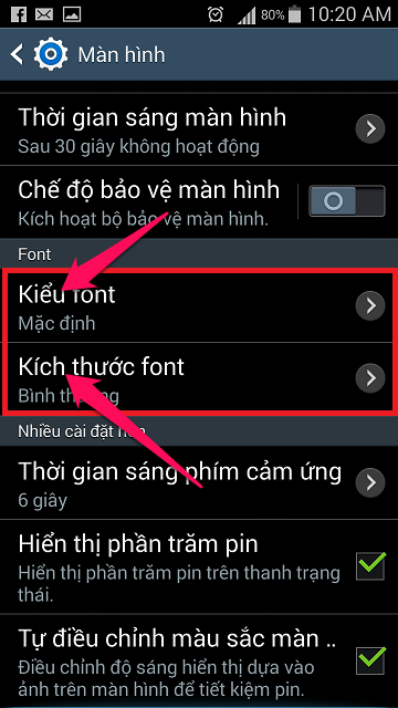 Bạn có thể chọn thay đổi kiểu font hoặc kích thước font chử