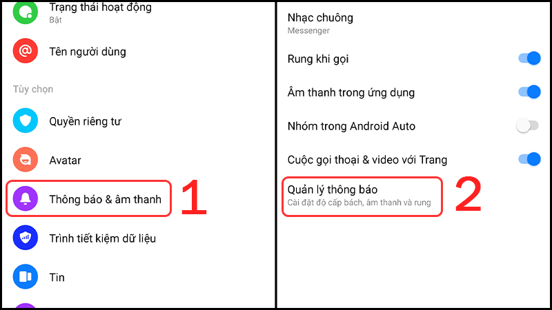 Chọn Quản lý thông báo