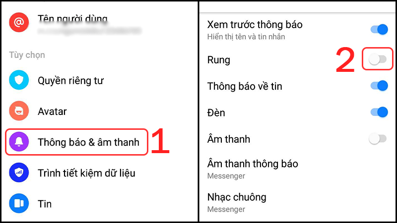 Gạt nút để tắt tại mục Rung