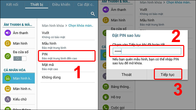 Chọn Pin và nhập mã Pin của bạn