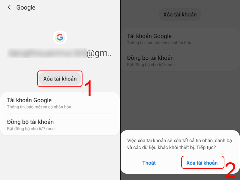 Chọn Xóa tài khoản và nhấn vào Xóa tài khoản để xác nhận