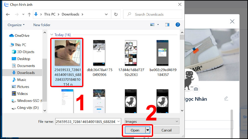 Chọn ảnh từ máy tính và nhấn Open
