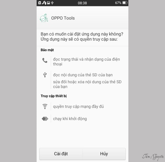 ứng dụng sẽ tự động cài đặt vào