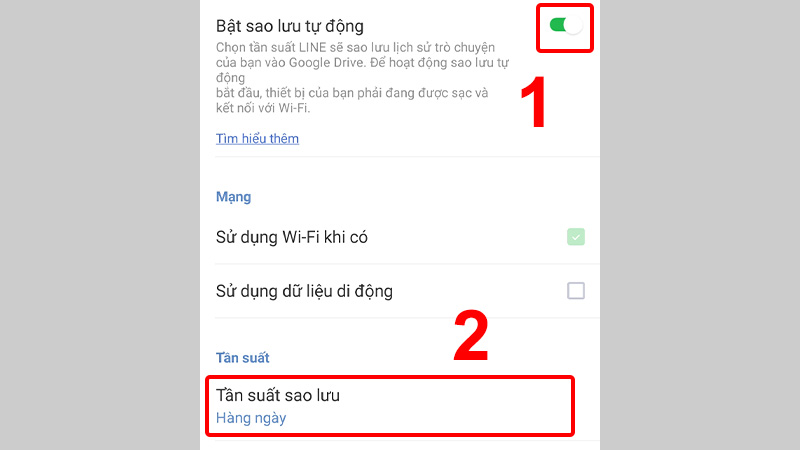 Bật sao lưu tự động và nhấn vào Tần suất sao lưu