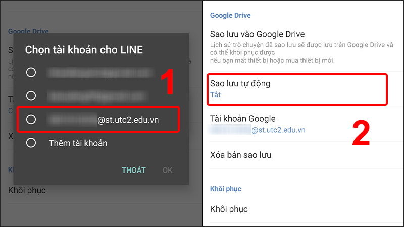 Chọn tải khoản Google mà bạn muốn sao lưu và nhấn vào Sao lưu tự động