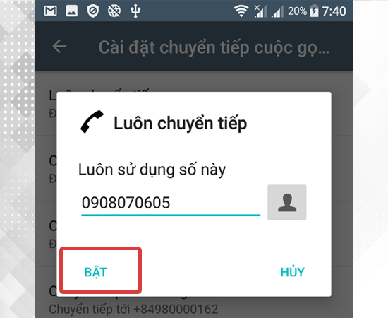Bước 8/ Nhập số điện thoại v&agrave; chọn bật để ho&agrave;n tất 