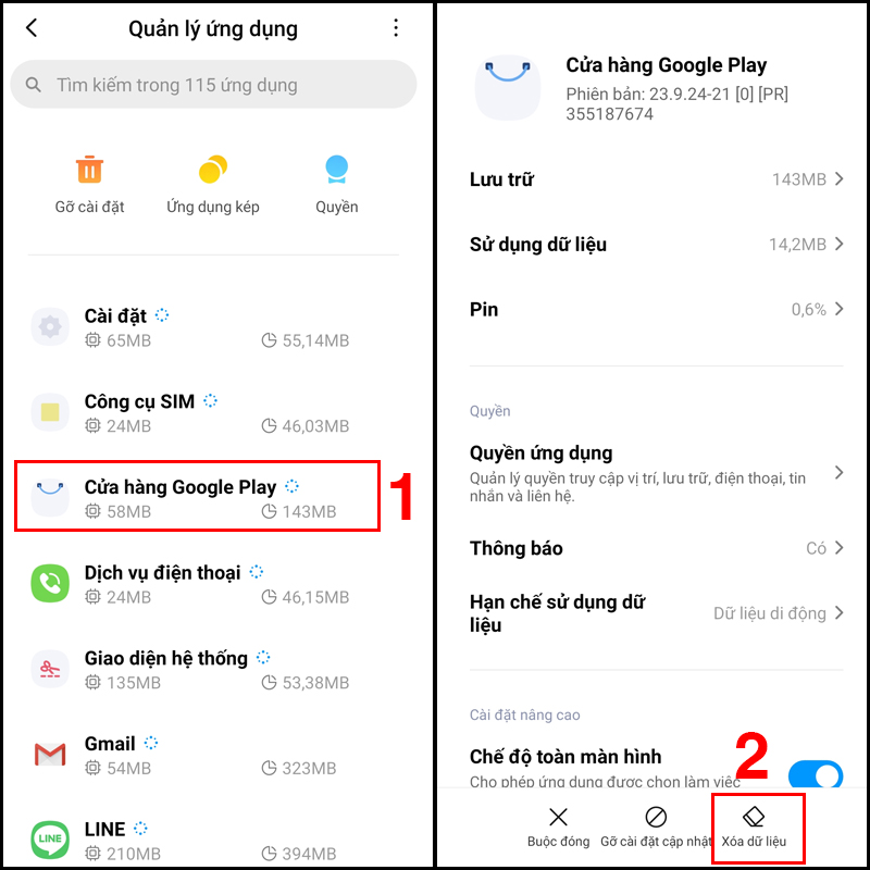 Xóa dữ liệu