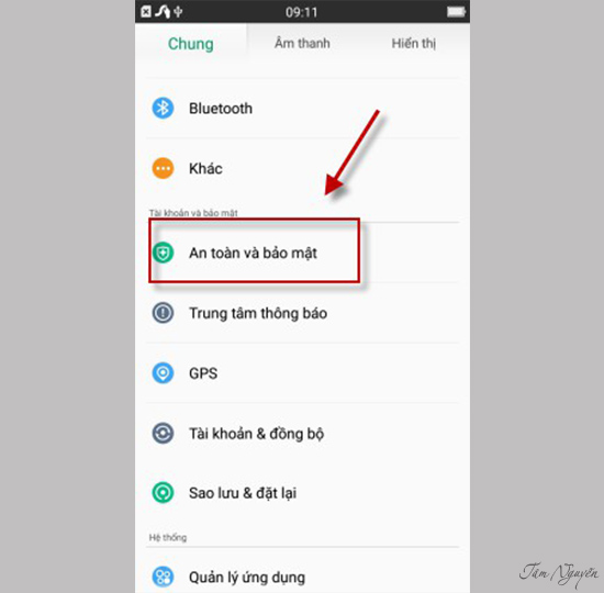Chọn mục An toàn và bảo mật