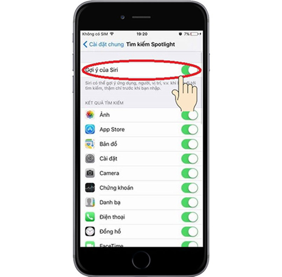 Bước 4: Tắt mục "Gợi ý của Siri".