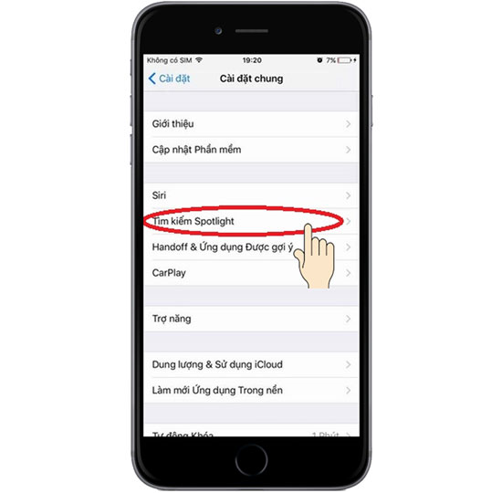 Bước 3: Chọn mục "Tìm kiếm Spotlight".