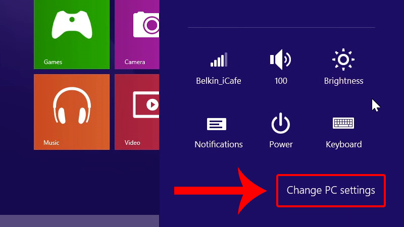 Click vào Change PC settings