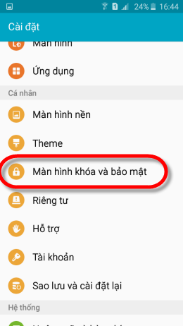 Chọn Màn Hình Khóa và Bảo Mật 