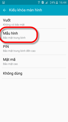 Chọn kiểu khóa màn hình