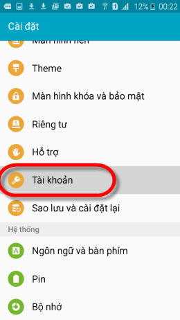 Chọn Tài khoản 