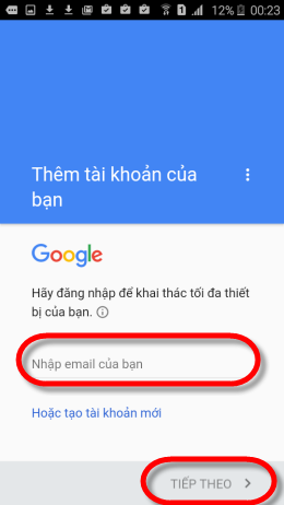 Nhập email của bạn vào sau đó chọn Tiếp theo