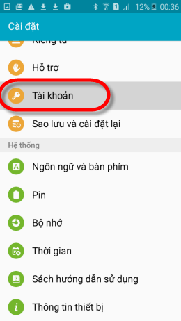 Chọn Tài khoản