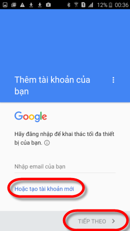 Chọn Hoặc tạo tài khoản mới 