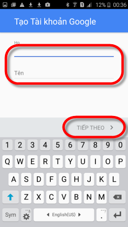 Nhập họ tên sau đó chọn Tiếp theo 