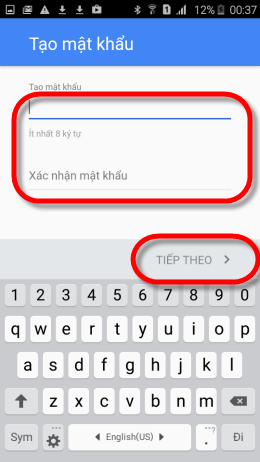 Nhập mật khẩu mà bạn muốn tạo sai đó chọn Tiếp theo 