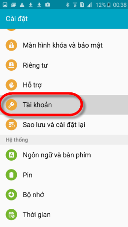 Chọn Tài khoản 