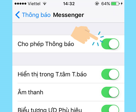 Bật cho phép Thông báo