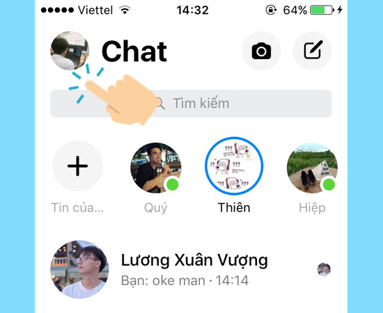 Vào biểu tượng Avatar