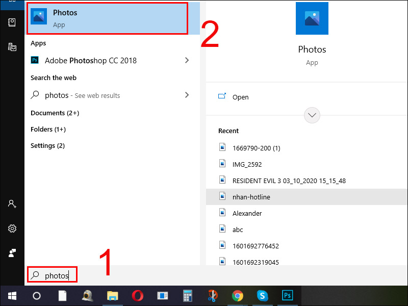 Gõ Photos để search ứng dụng Ảnh