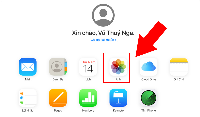 Nhấp chọn Ảnh trong ứng dụng iCloud