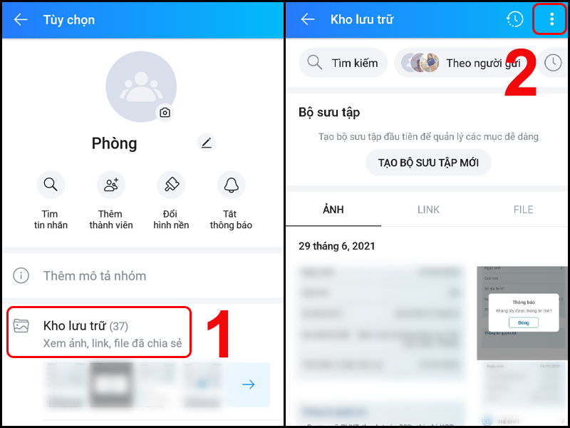 Chọn mục kho lưu trữ trong nhóm