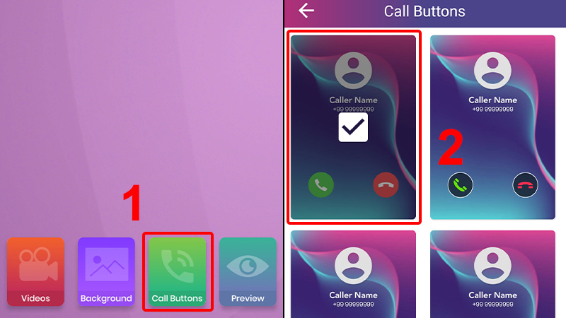 Vào Call Buttons và thiết lập Hình ảnh các nút gọi